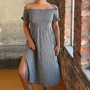 women’s gingham off the shoulder dress